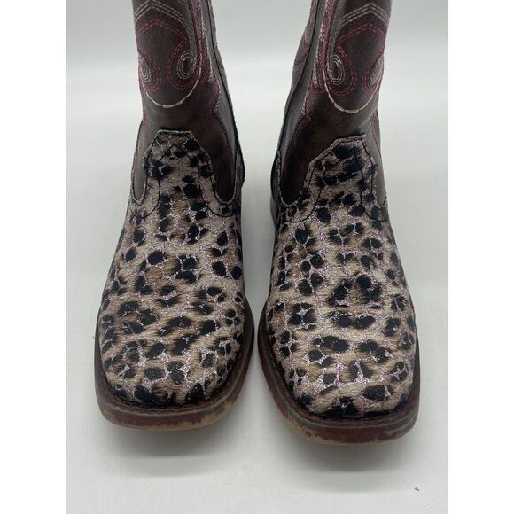 Roper Brand Little Kids Youth Sz 11 Brown Cheetah Print Cowboy Western Boot READ - Picture 4 of 8